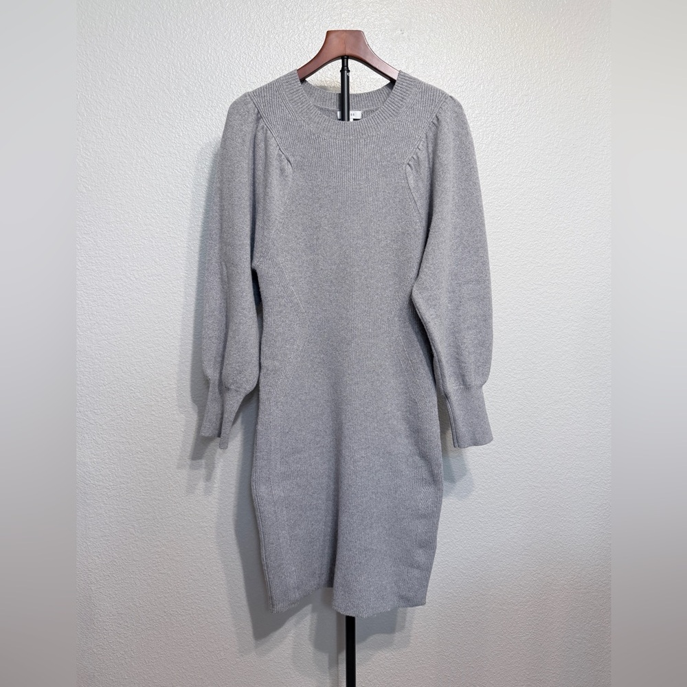 Reiss Nordica Flute-sleeve Wool/Cashmere Blend Knit Dress In Grey Marl - W’s L